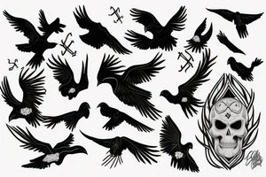 Raven flying on skull tattoo idea
