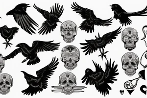 Raven flying on skull tattoo idea