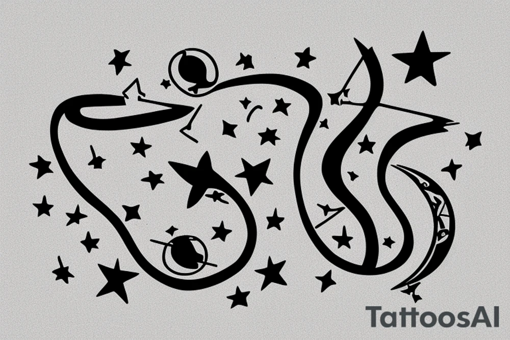 A line going to the stars and back and than three times around the world tattoo idea