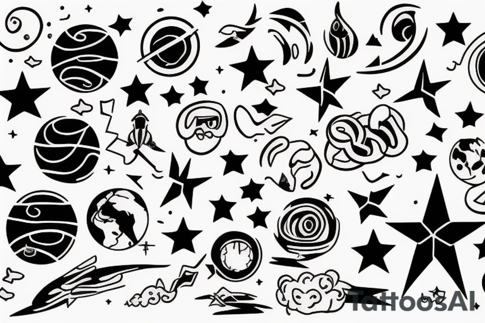 A line going to the stars and back and than three times around the world tattoo idea
