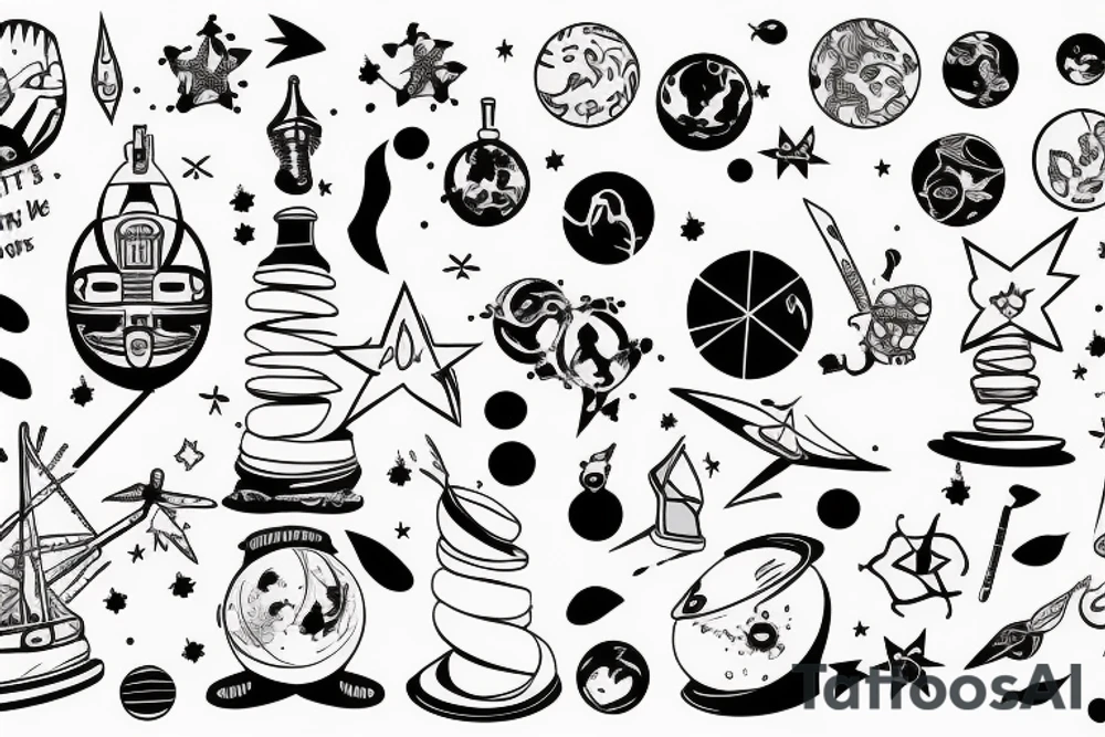 A line going to the stars and back and than three times around the world tattoo idea