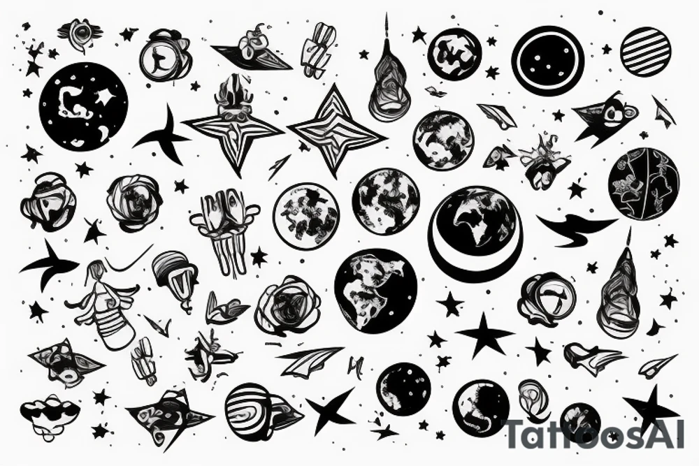 A line going to the stars and back and than three times around the world tattoo idea