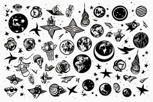 A line going to the stars and back and than three times around the world tattoo idea