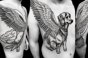A male Golden Retriever With Wings Flying In The Sky With Clouds tattoo idea