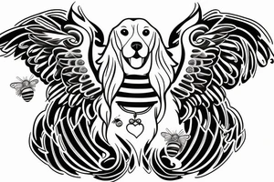 A male Golden Retriever With bee Wings Flying tattoo idea