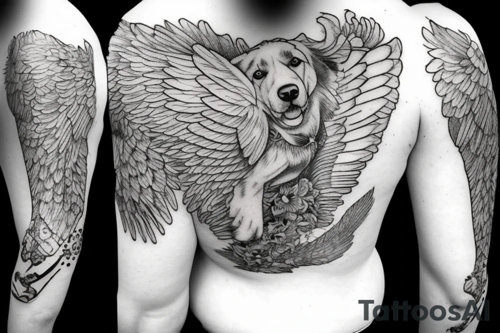 A male Golden Retriever With bee Wings Flying tattoo idea