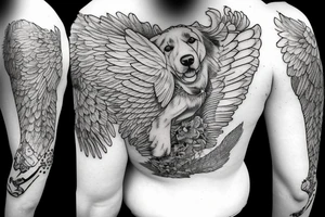 A male Golden Retriever With bee Wings Flying tattoo idea