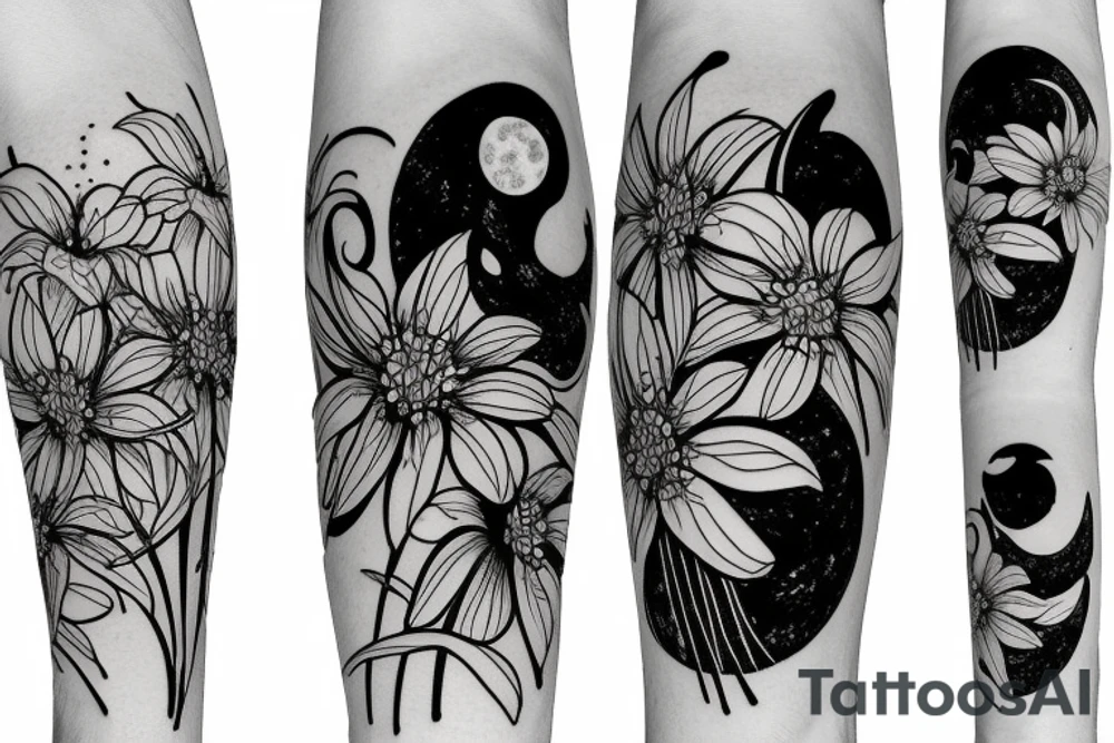 spider lily flower with a moon and dragon tattoo idea