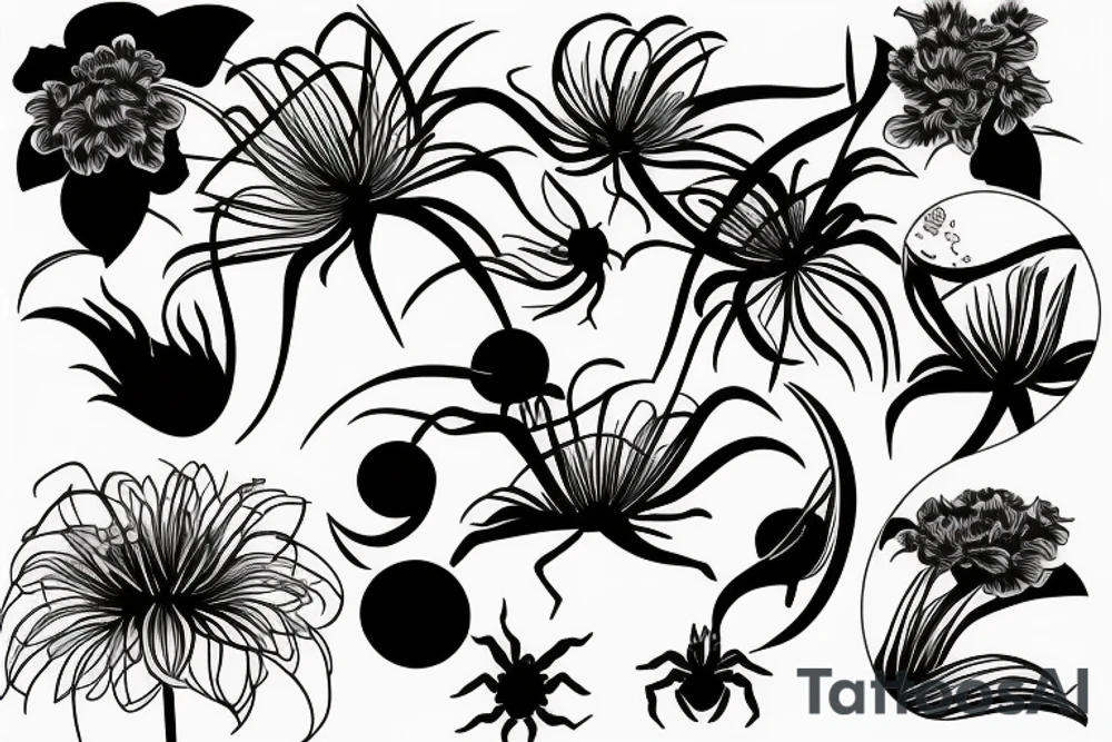 spider lily flower with a moon and dragon tattoo idea