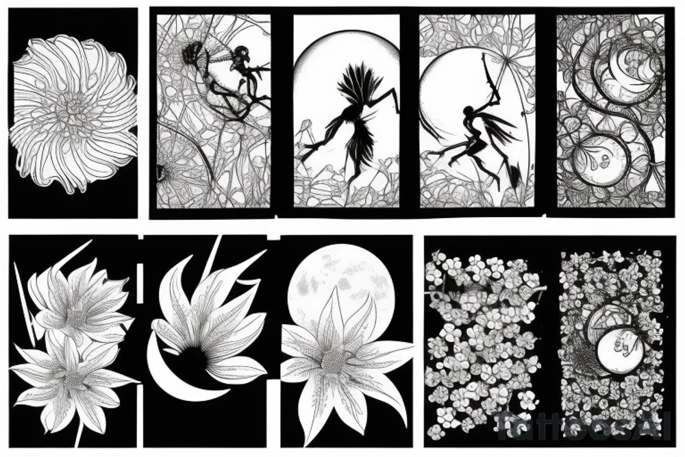 spider lily flower with a moon and dragon tattoo idea