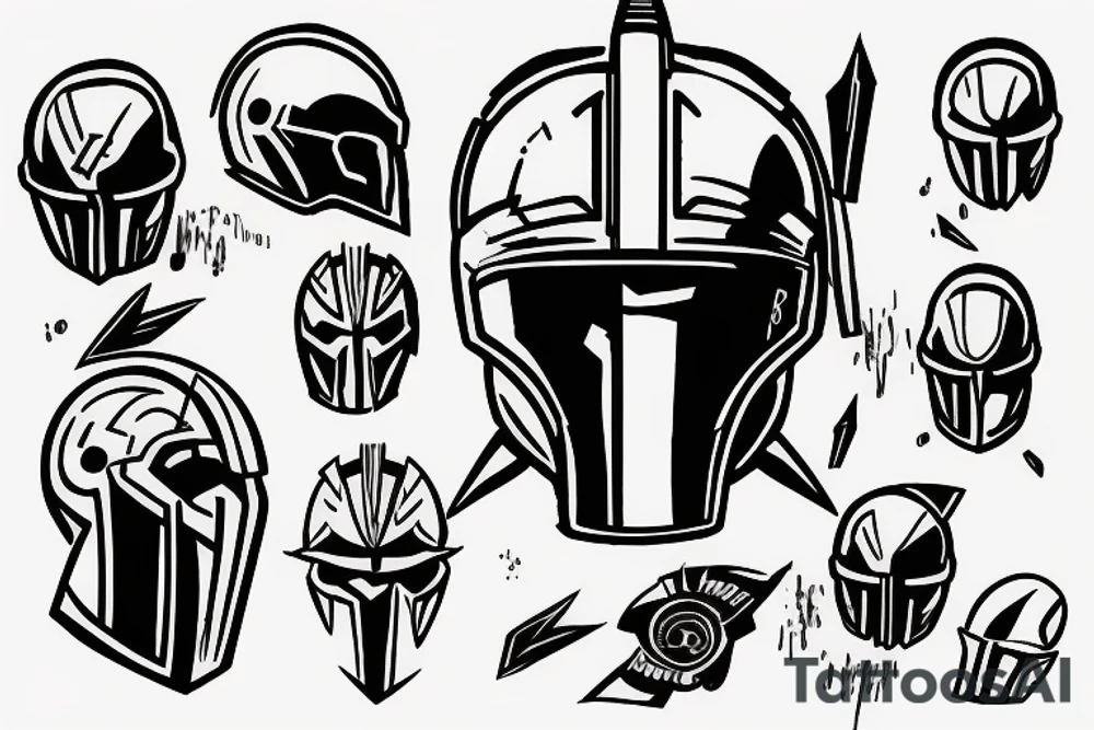 spartan helmet disintegrates into pixels tattoo idea