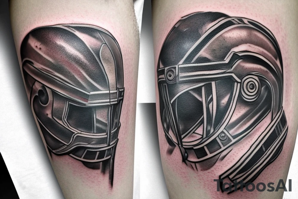 spartan helmet disintegrates into pixels tattoo idea