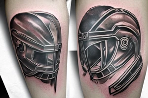 spartan helmet disintegrates into pixels tattoo idea