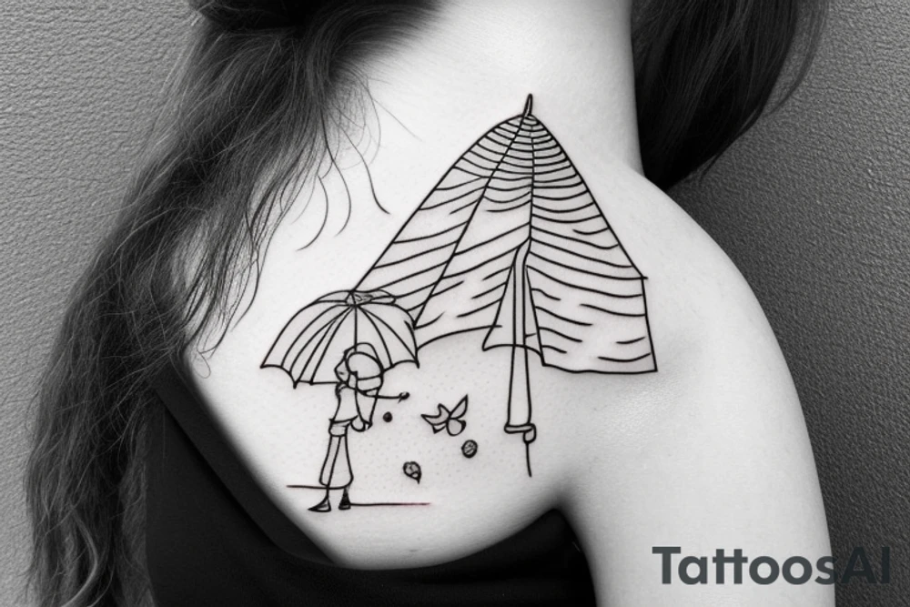 Girl and umbrella flying away small simple tattoo idea