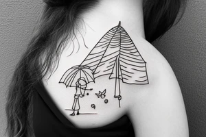 Girl and umbrella flying away small simple tattoo idea