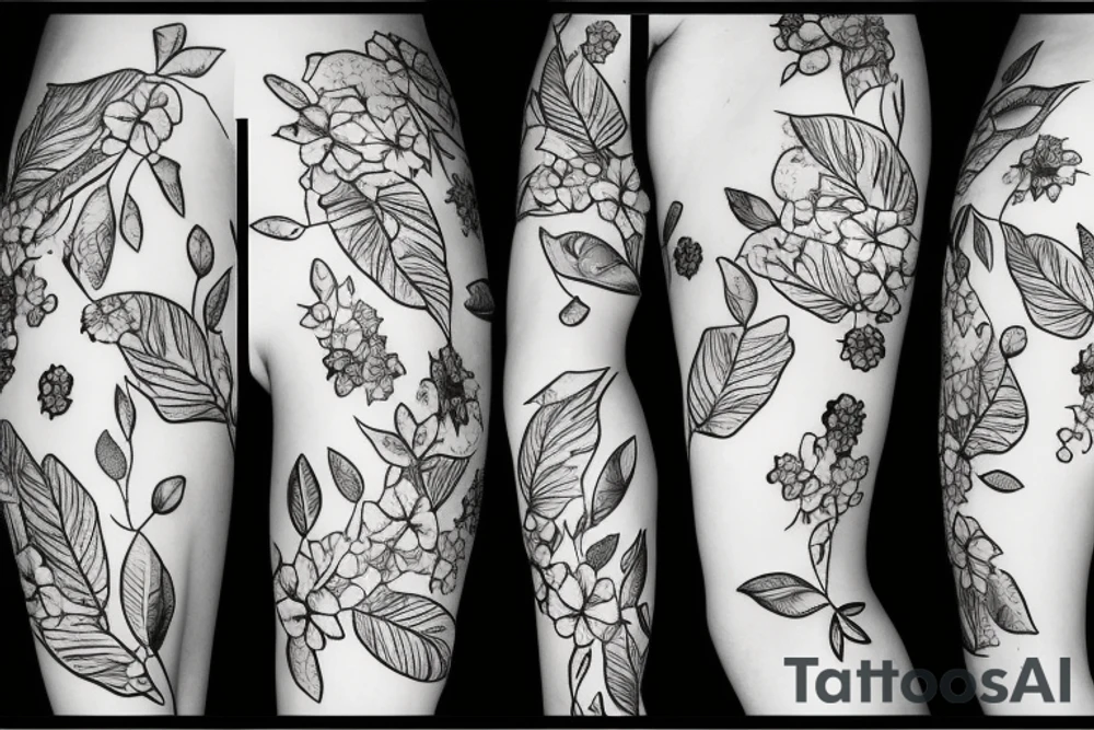 Big tattoo on the hip, little flowers, leaves and any nature tattoo idea