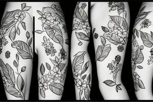 Big tattoo on the hip, little flowers, leaves and any nature tattoo idea