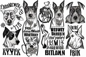 Dobermann With de words In the Bleak Midwinter tattoo idea