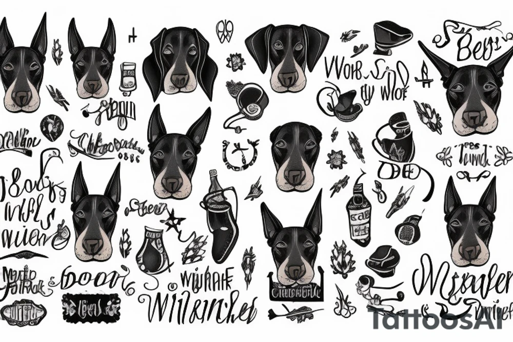 Dobermann With de words In the Bleak Midwinter tattoo idea