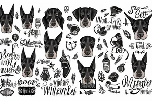 Dobermann With de words In the Bleak Midwinter tattoo idea