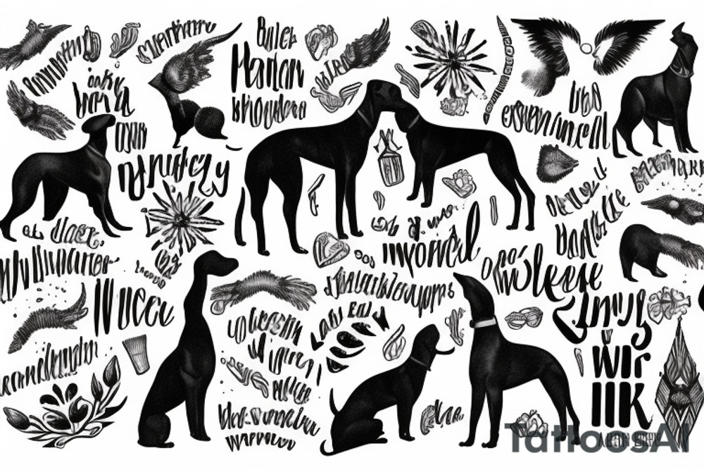 Dobermann With de words In the Bleak Midwinter tattoo idea