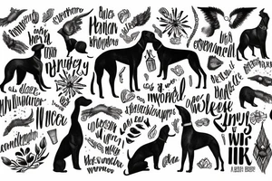 Dobermann With de words In the Bleak Midwinter tattoo idea