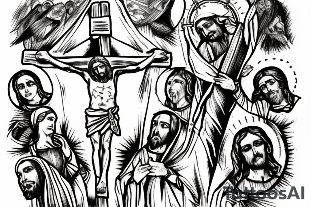 Jesus Christ in a crown crucified on the cross tattoo idea