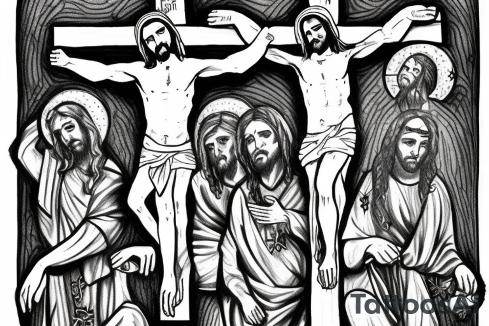 Jesus Christ in a crown crucified on the cross tattoo idea