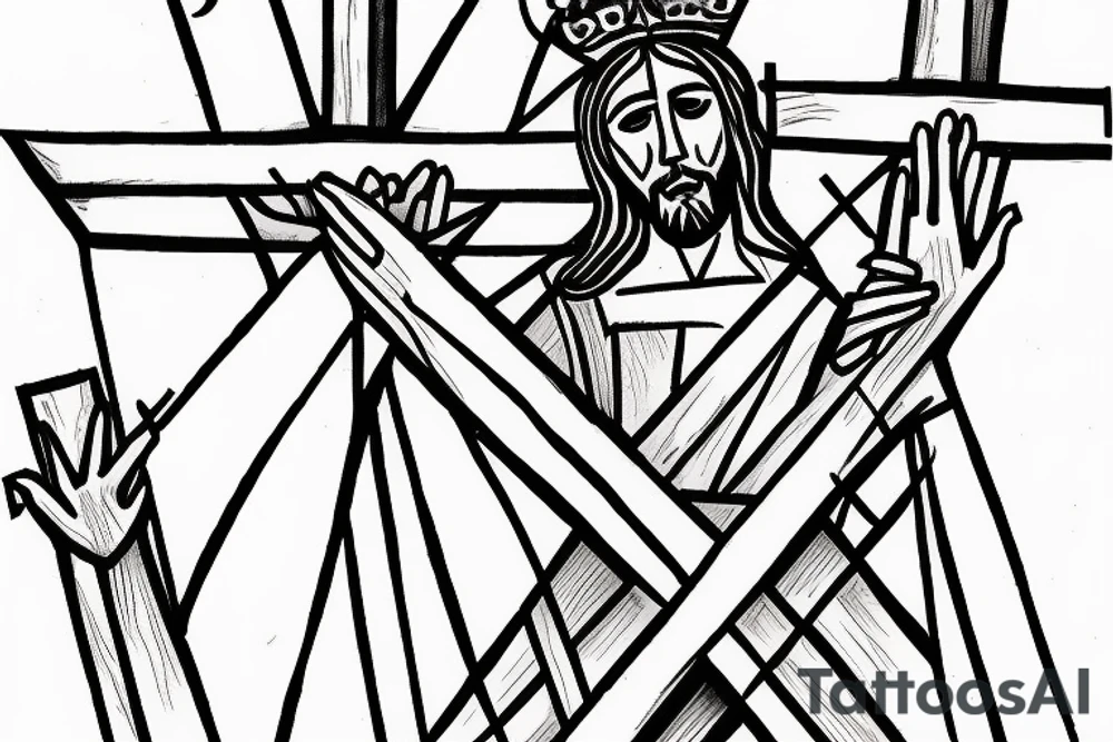 Jesus Christ in a crown crucified on the cross tattoo idea