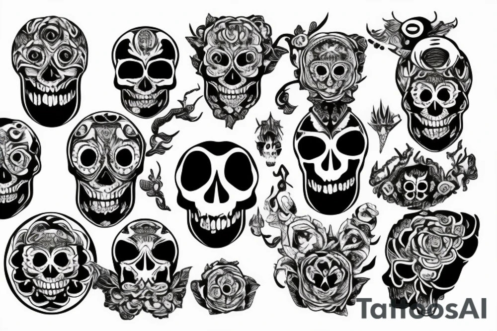 Neck tattoo, skull with many eyes tattoo idea