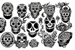 Neck tattoo, skull with many eyes tattoo idea