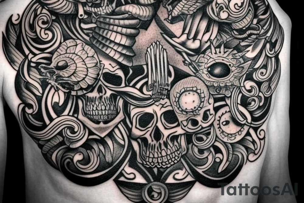 Neck tattoo, skull with many eyes and barbedwire going out of it tattoo idea