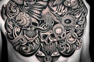 Neck tattoo, skull with many eyes and barbedwire going out of it tattoo idea