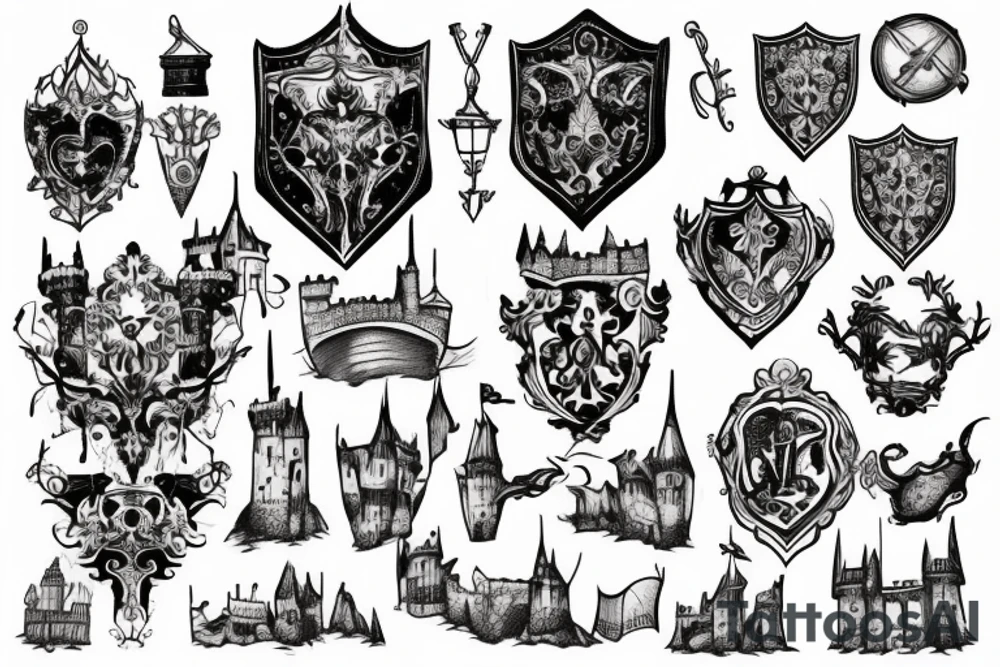 Ugly drawing of medieval castle tattoo idea
