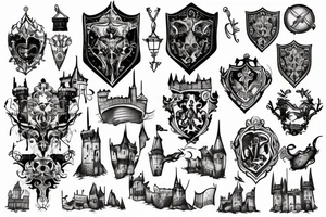 Ugly drawing of medieval castle tattoo idea
