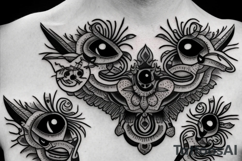 Neck tattoo, many eyes with barbed wire going around them tattoo idea