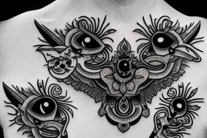 Neck tattoo, many eyes with barbed wire going around them tattoo idea
