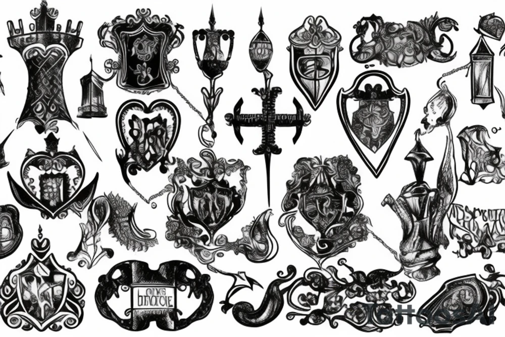 Ugly engraving of medieval castle tattoo idea