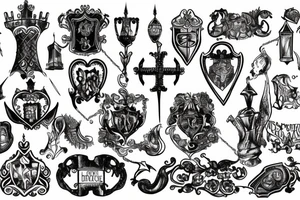 Ugly engraving of medieval castle tattoo idea