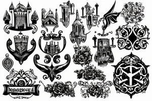 Ugly engraving of medieval castle tattoo idea