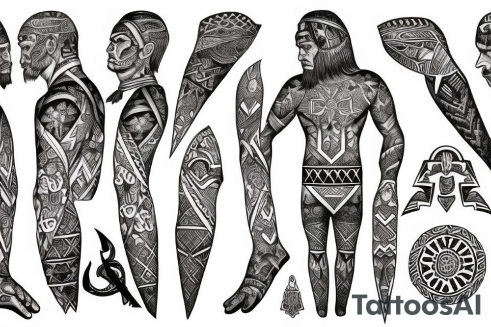 Serbian chetnik surrounded by tribal patterns tattoo idea