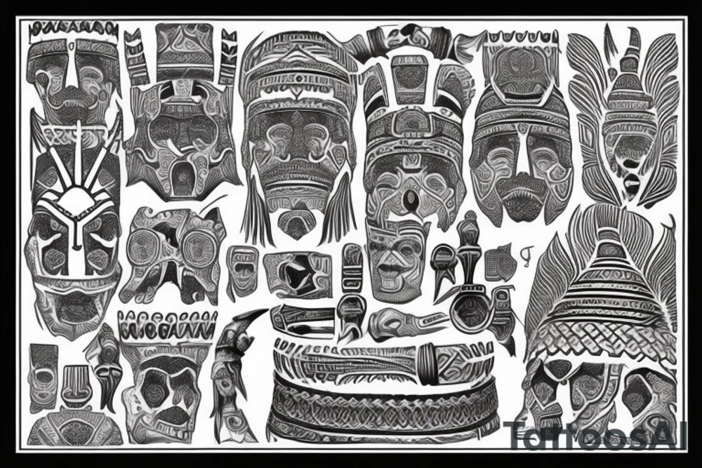 Serbian chetnik surrounded by tribal patterns tattoo idea