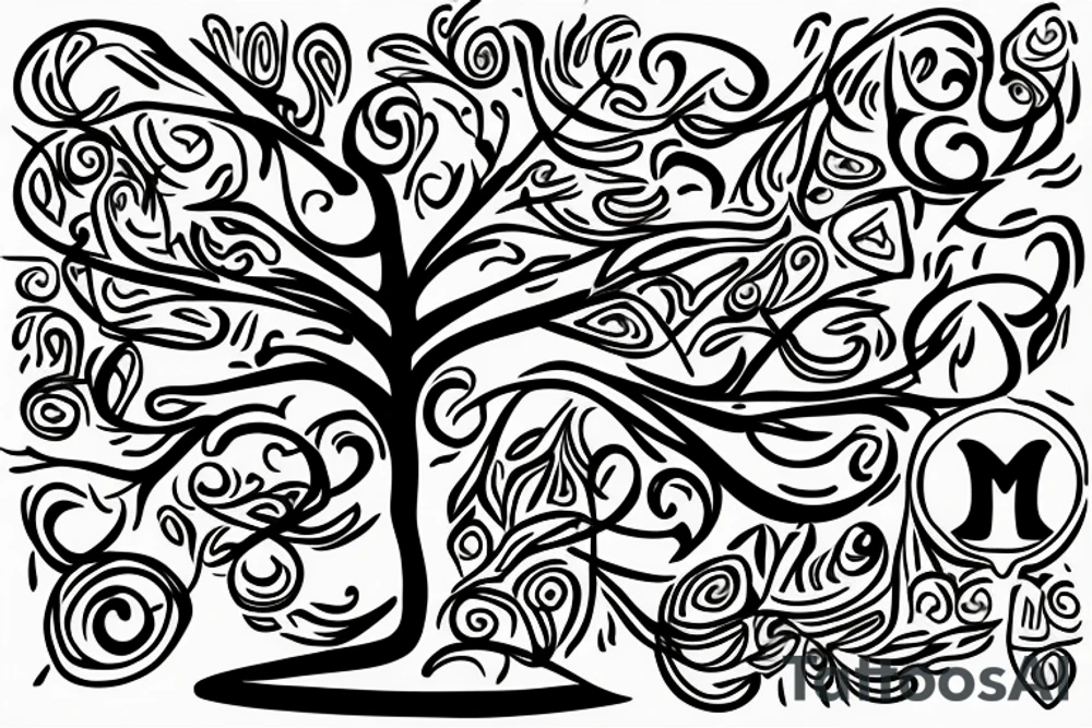 tree with a T and an M and an N integrated tattoo idea