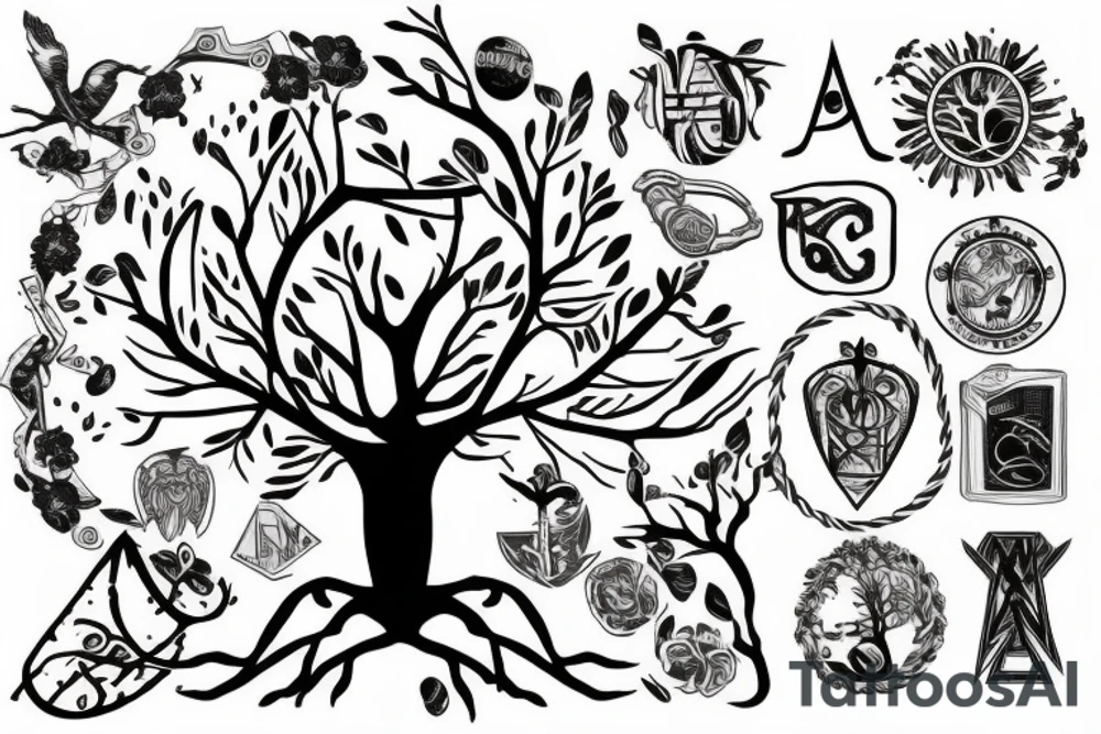 tree with a T and an M and an N integrated tattoo idea