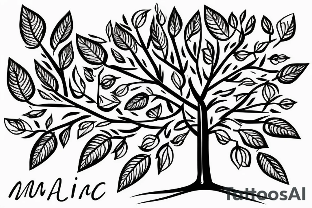 tree with a T and an M and an N integrated. T as the tree stam, the M  and N inside the leaves tattoo idea