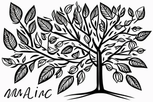 tree with a T and an M and an N integrated. T as the tree stam, the M  and N inside the leaves tattoo idea