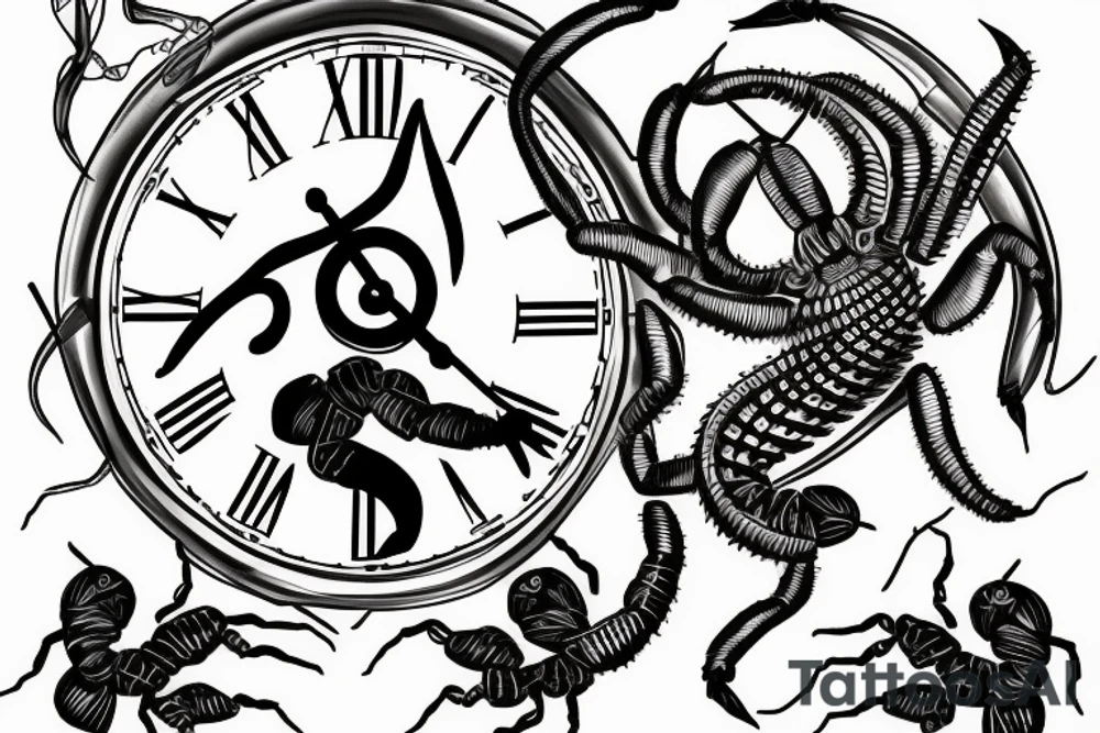Scorpion with the clock between claws tattoo idea