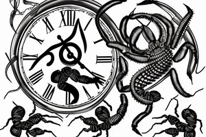 Scorpion with the clock between claws tattoo idea