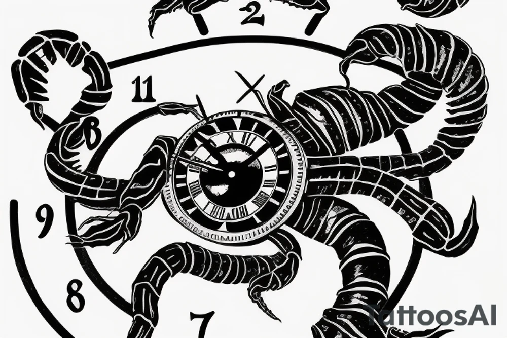 Scorpion with the clock between claws tattoo idea