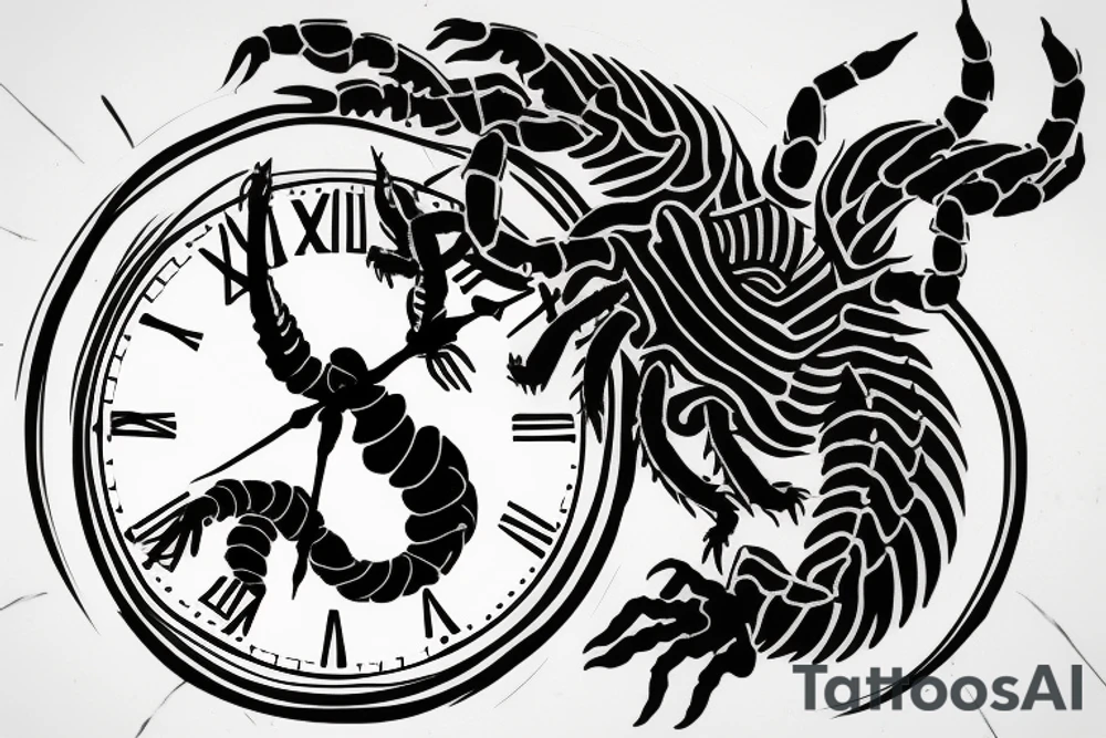 Scorpion with the clock between claws tattoo idea